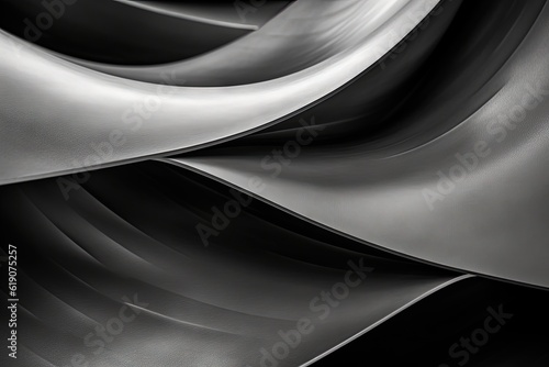 black and white abstract metal surface with curved lines and shadows  created with Generative Ai Technology