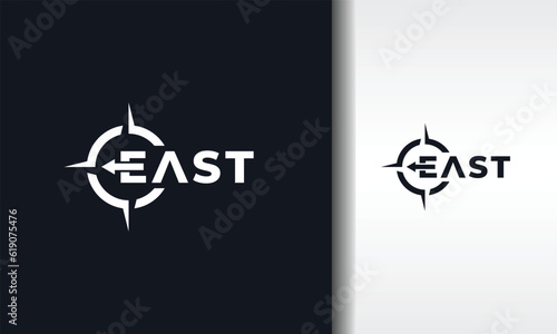 letter E east compass text logo
