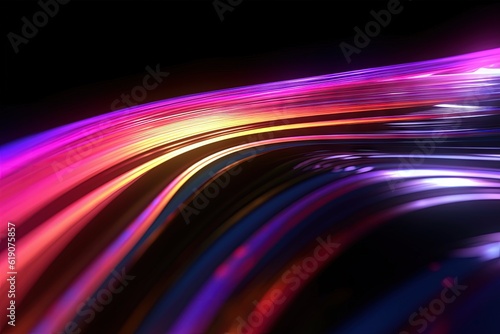 High speed neon lights wave trails abstract background, vibrant and abstract multicolored background on a black canvas, created with Generative Ai Technology