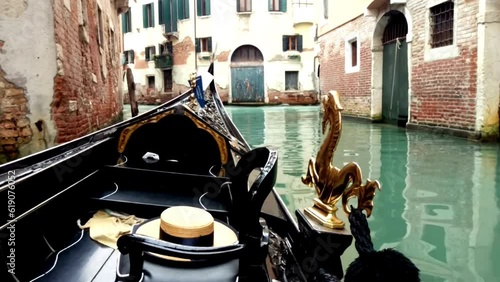 beautiful gondola view excursion tour on narrow venice Grand Canal in Venice Historical Building Near The Sea