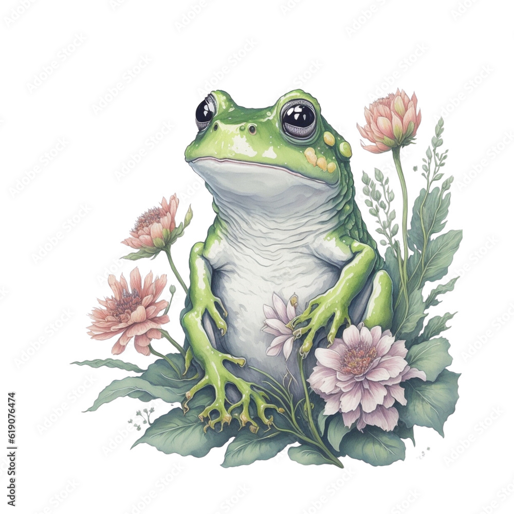 Fototapeta premium watercolor frog illustration, generative ai