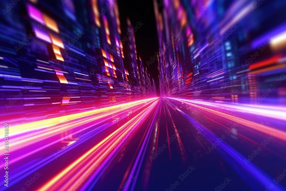 Obraz premium Modern neon light moving high speed background, Data network illustration concept, created with Generative Ai Technology