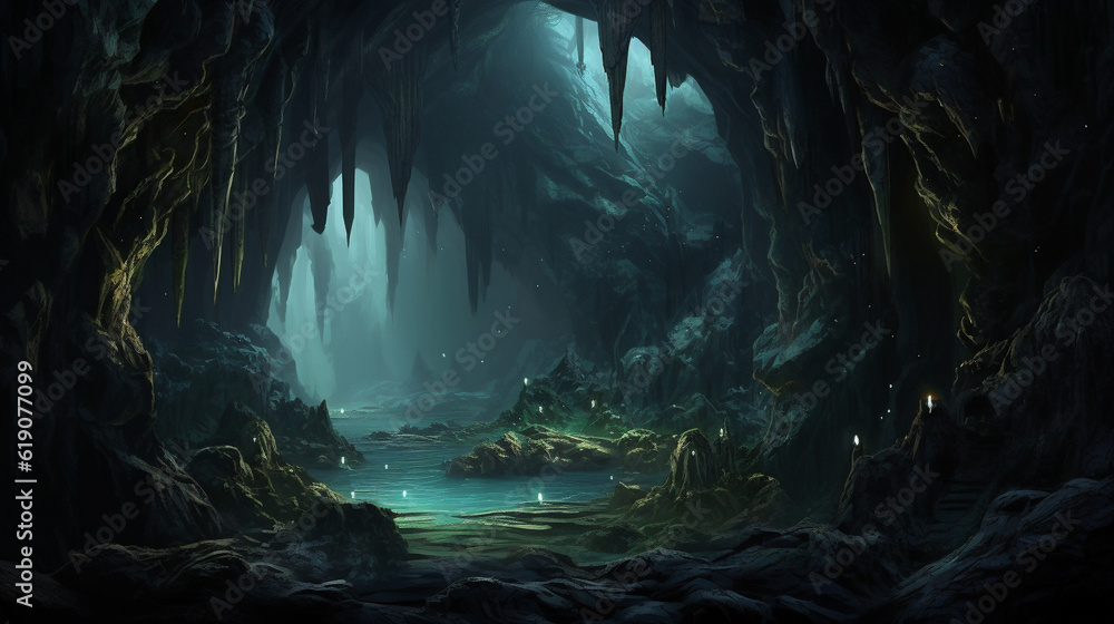 deep cave fantasy landscape Generative AI
