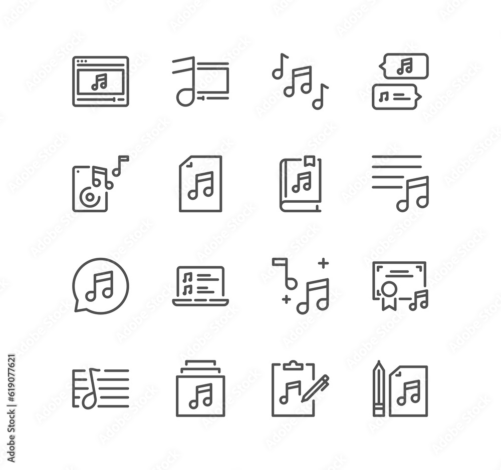 Set of music related icons, loudspeaker, karaoke, soundtrack, party, song lyrics and linear variety symbols.
Set of music related icons, loudspeaker, karaoke, soundtrack, party, song lyrics and linear variety symbols.