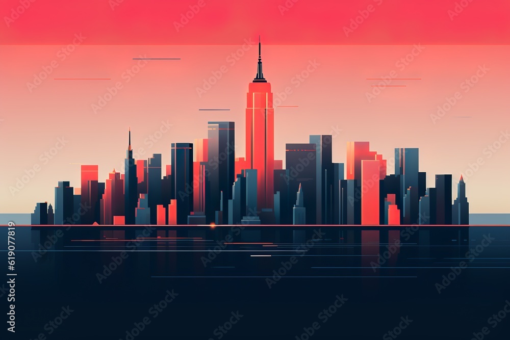 new york city skyline at sunset, generative ai