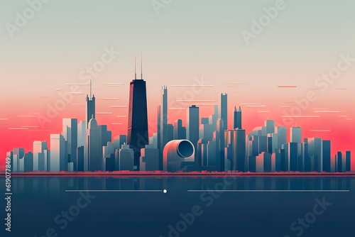 chicago city skyline at sunset, generative ai