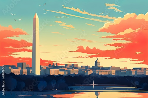 view of the city, washington dc panorama skyline, generative ai