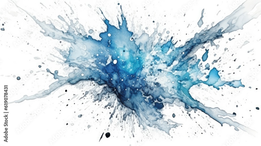 Vibrant blue paint splatter on a clean white backdrop, created with Generative Ai Technology