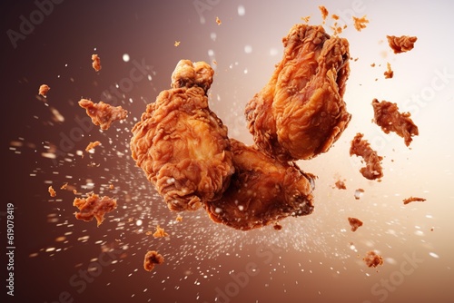 flying fried chicken plain background