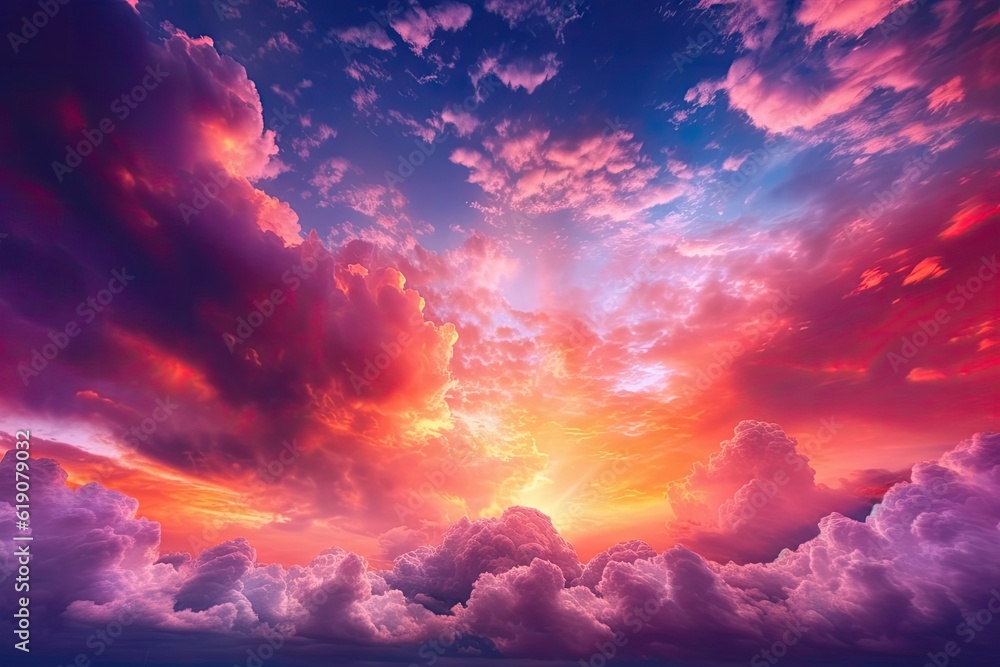 Fototapeta premium Sunset sky with pink and purple and orange cloud, created with Generative Ai Technology