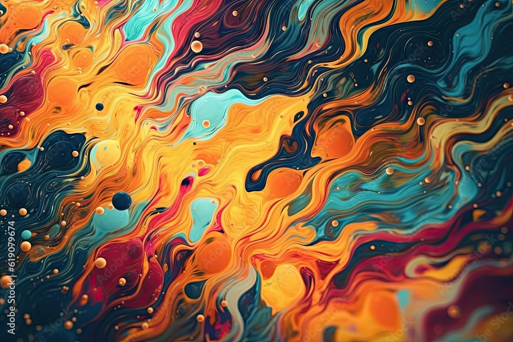 Abstract painting with water drops. Swirly abstract liquid background created with Generative Ai Technology