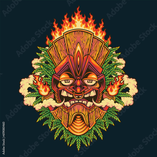 tiki smoke weed leaf marijuana illustration