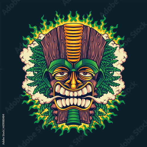 trippy tiki smoke weed marijuana illustration