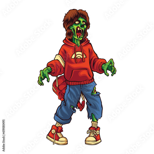 young zombie kid college character illustration