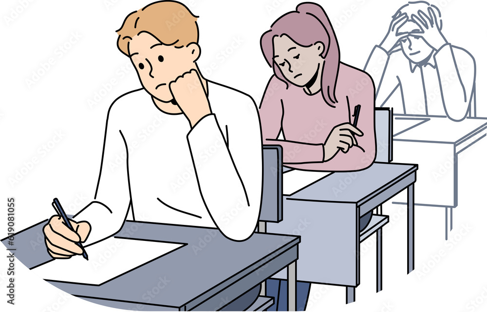 Distressed students write on exam in school Distressed students write on exam in school