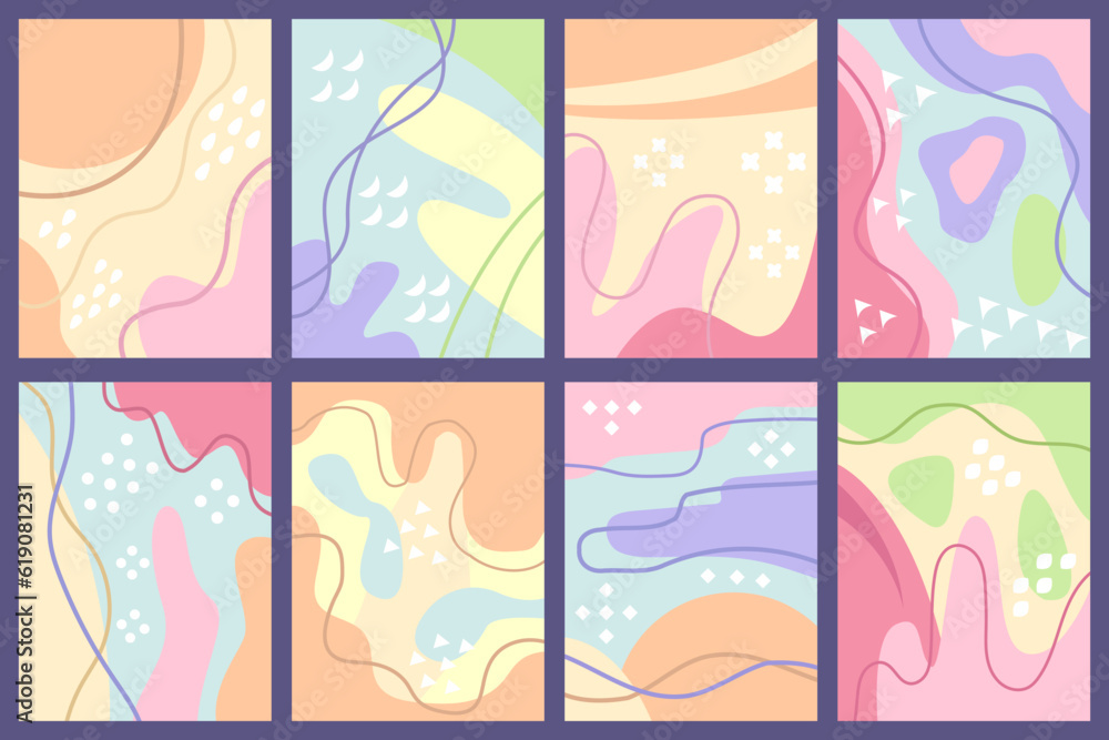 Modern doodle patterns with organic shapes, fluids, and lines. Abstract flat vector backgrounds for your designs. Copy space, empty for text and images. Modern doodle patterns with organic shapes, fluids, and lines. Abstract flat vector backgrounds for your designs. Copy space, empty for text and images.
