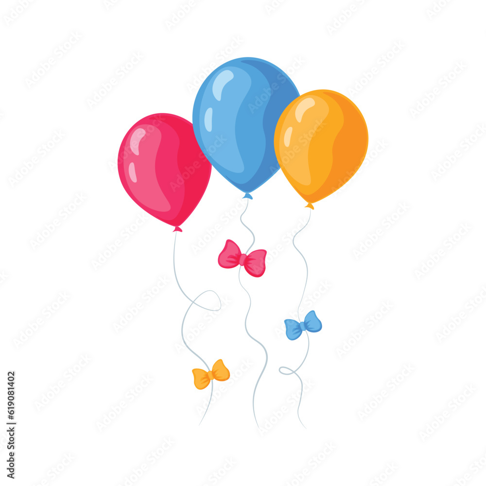 Balloons. Bright colorful balloons in cartoon style. Festive balloons with colored bows. Vector illustration Balloons. Bright colorful balloons in cartoon style. Festive balloons with colored bows. Vector illustration