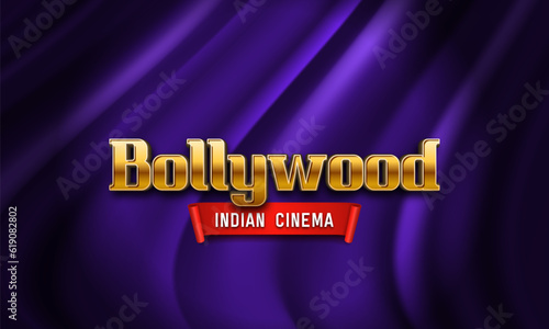 Bollywood indian cinema. Movie banner or poster on curtain background. Vector illustration.