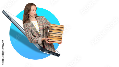 Woman with books. Girl in p...