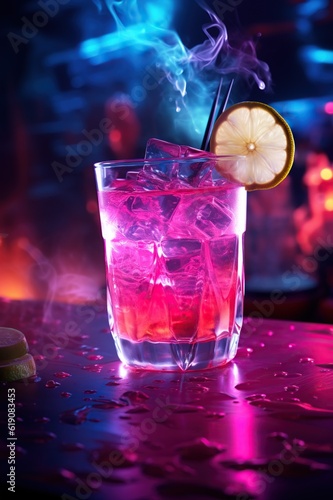 Fancy cocktail drink in bright colors  party atmosphere. AI-generated image.