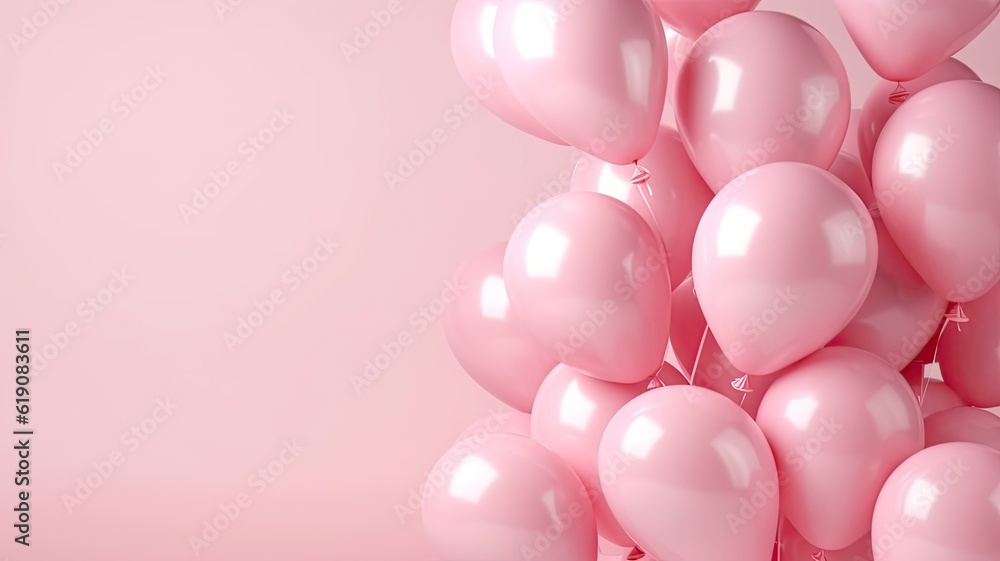 Background of pink balloons with copy space for text, created with Generative Ai Technology