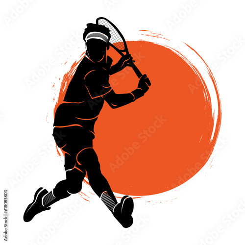 silhouette of tennis player with brush stroke circle decor