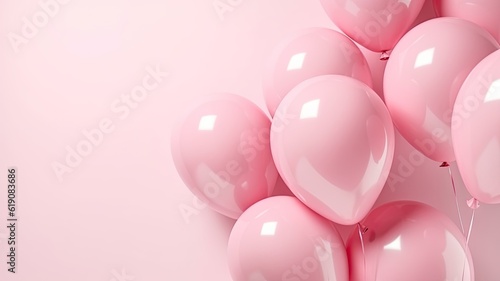 Pastel pink balloons on a pink background with copy space for text, created with Generative Ai Technology photo