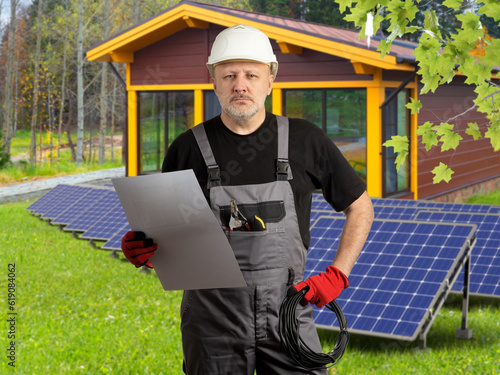 Man is engineer. Photoelect...