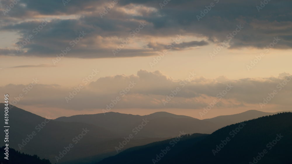Carpathian mountains with fog at dawn