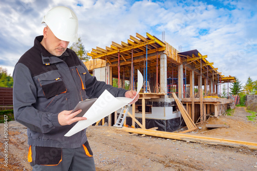 Man builder. Foreman near b...