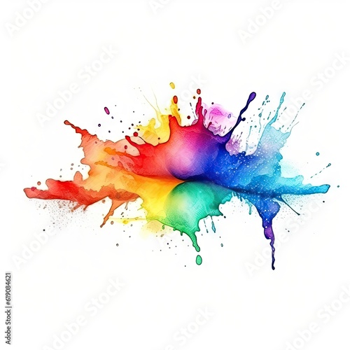 Watercolor rainbow ink splashing isolated on white background, created with Generative Ai Technology
