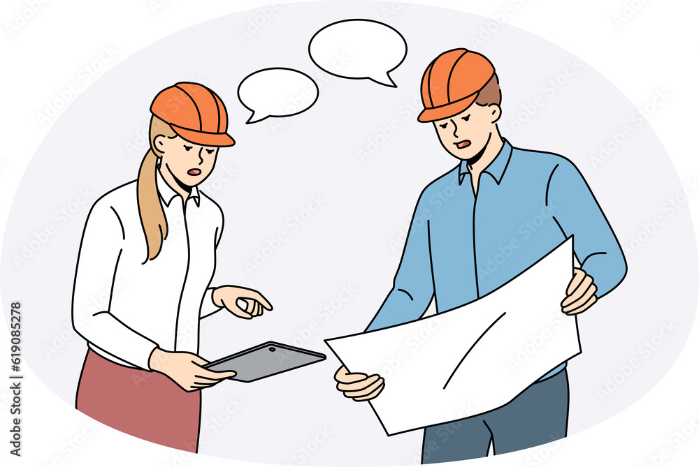 Construction engineers and workers concept