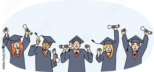 Excited students in gowns celebrate graduation