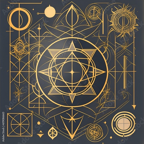 Photo of a golden geometric design on a black background