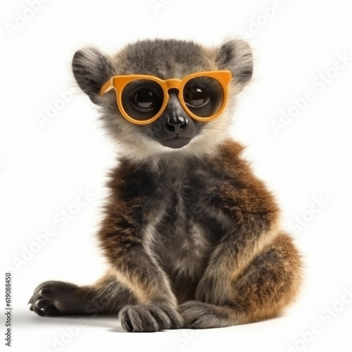 A cool, stylish, hip meerkat wearing sunglasses on a white background. Generative ai.