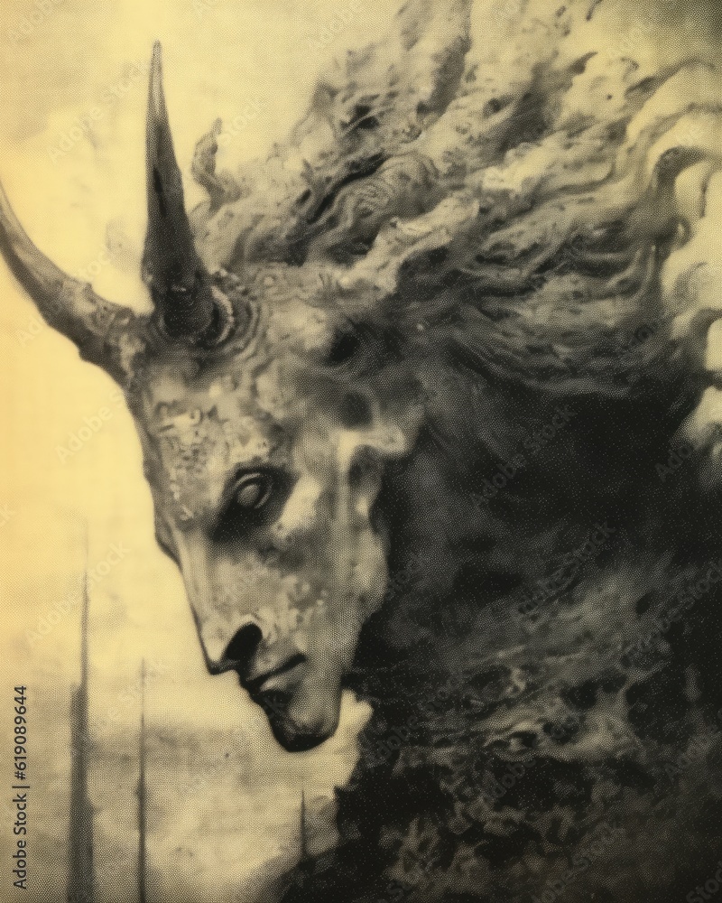 Horned demon portrait created using Generative Ai