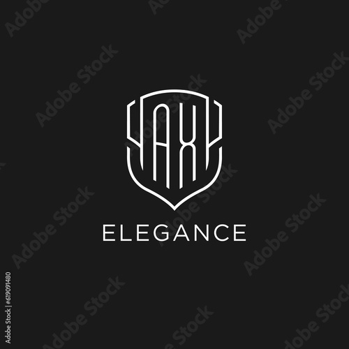 Initial AX logo monoline shield icon shape with luxury style