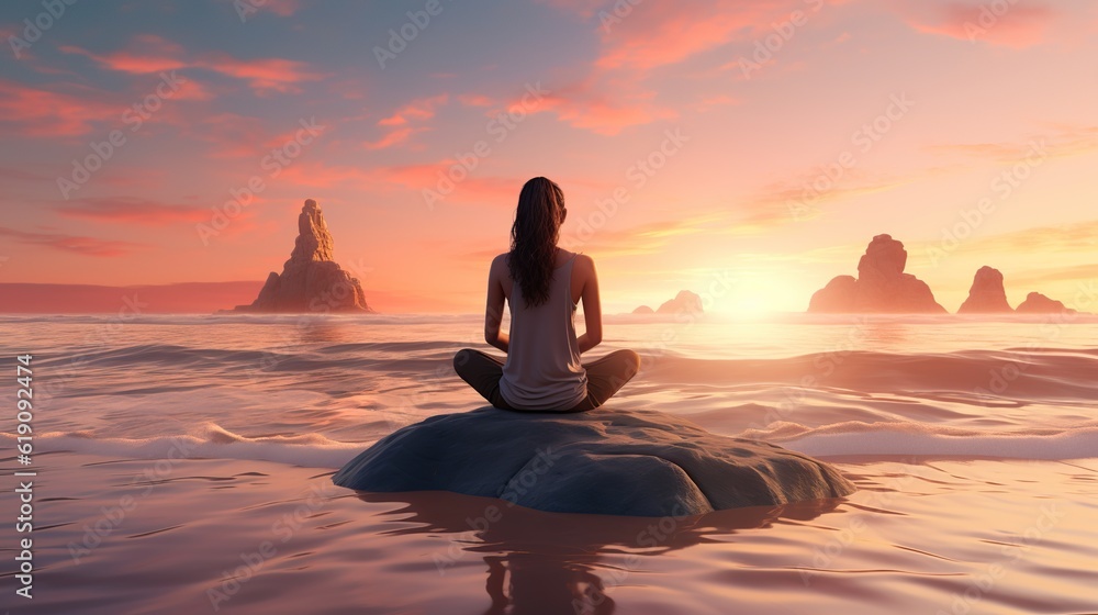 woman meditating surrounded by beautiful mountains