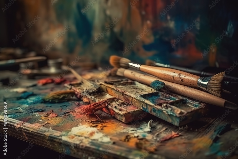 Fototapeta premium brushes and paints AI generated.