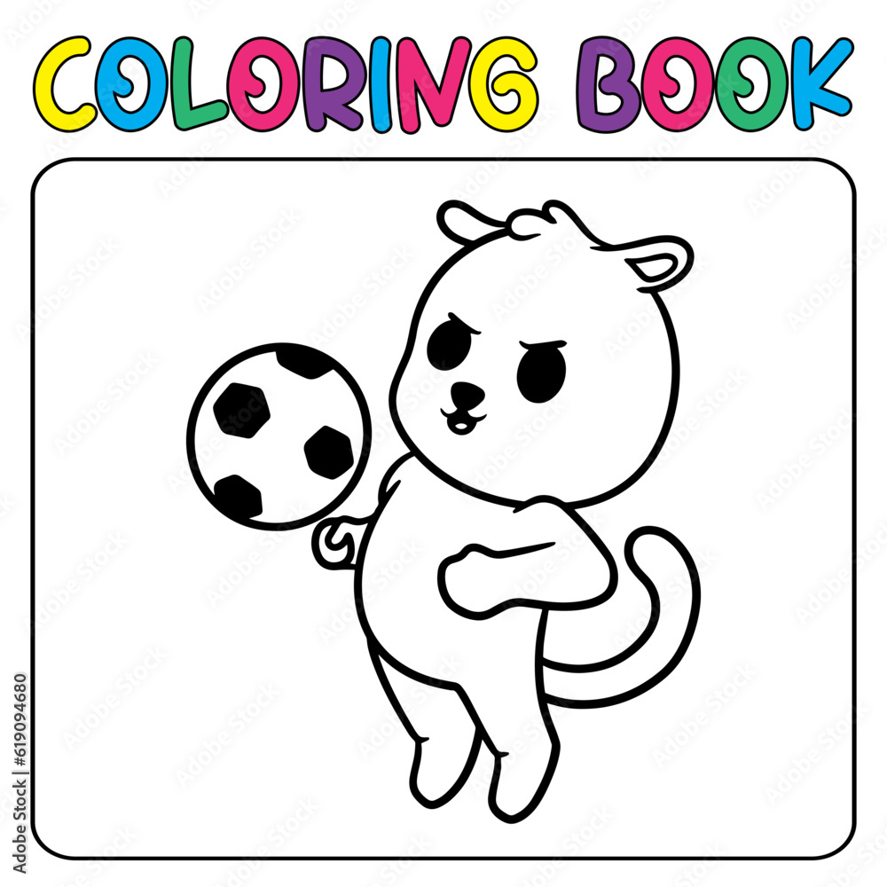 Naklejka premium Vector cute tiger playing football for children's coloring page vector icon illustration