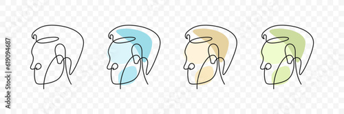 Continuous line drawing of a male portrait vector design. One line drawing of a human face in a minimalist style graphic design