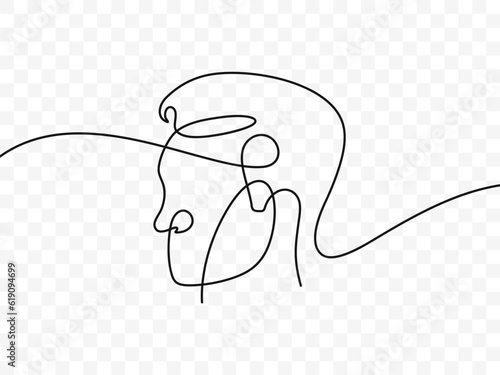 Continuous line drawing of a male portrait vector design. One line drawing of a human face in a minimalist style graphic design