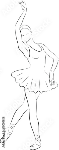 Beautiful ballerina in outlines. Vector hand drawn ballet dancer.  Black and white outline drawing
