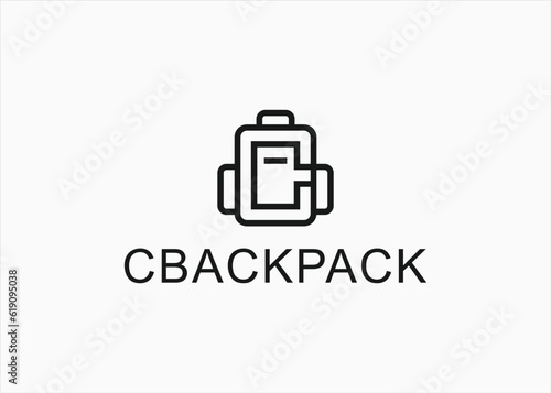 letter c with a backpack logo design vector silhouette illustration