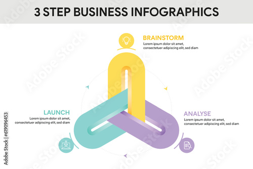 Loop curve infographic template with 3 options, steps, parts, segments. Business concept. marketing infographic vector illustration.