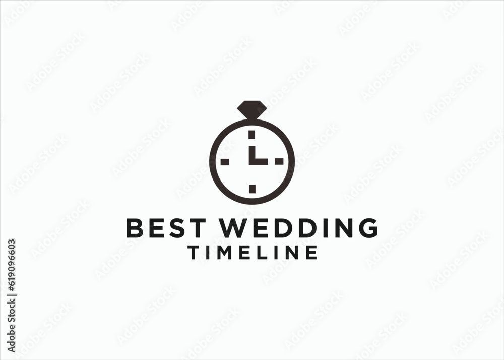 wedding ring with time logo design vector silhouette illustration wedding ring with time logo design vector silhouette illustration
