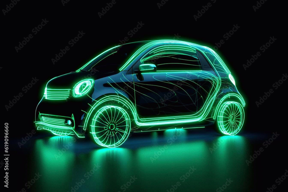Naklejka premium Eco-transport. Electric car. Take care of the environment. Climate control. Ecological car. Generative AI 