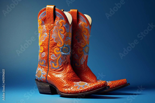 Cowboy boots. Wild West. Sale of cowboy boots. Festival of cowboys. Generative AI.