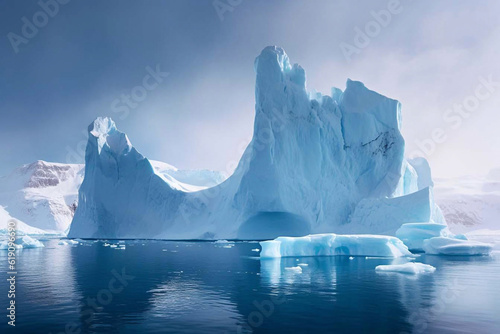 Іceberg in polar regions. Global warming. Antarctica. Generative AI.