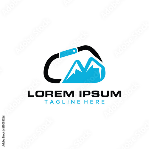 Carabiner Mountain Logo Design Vector
